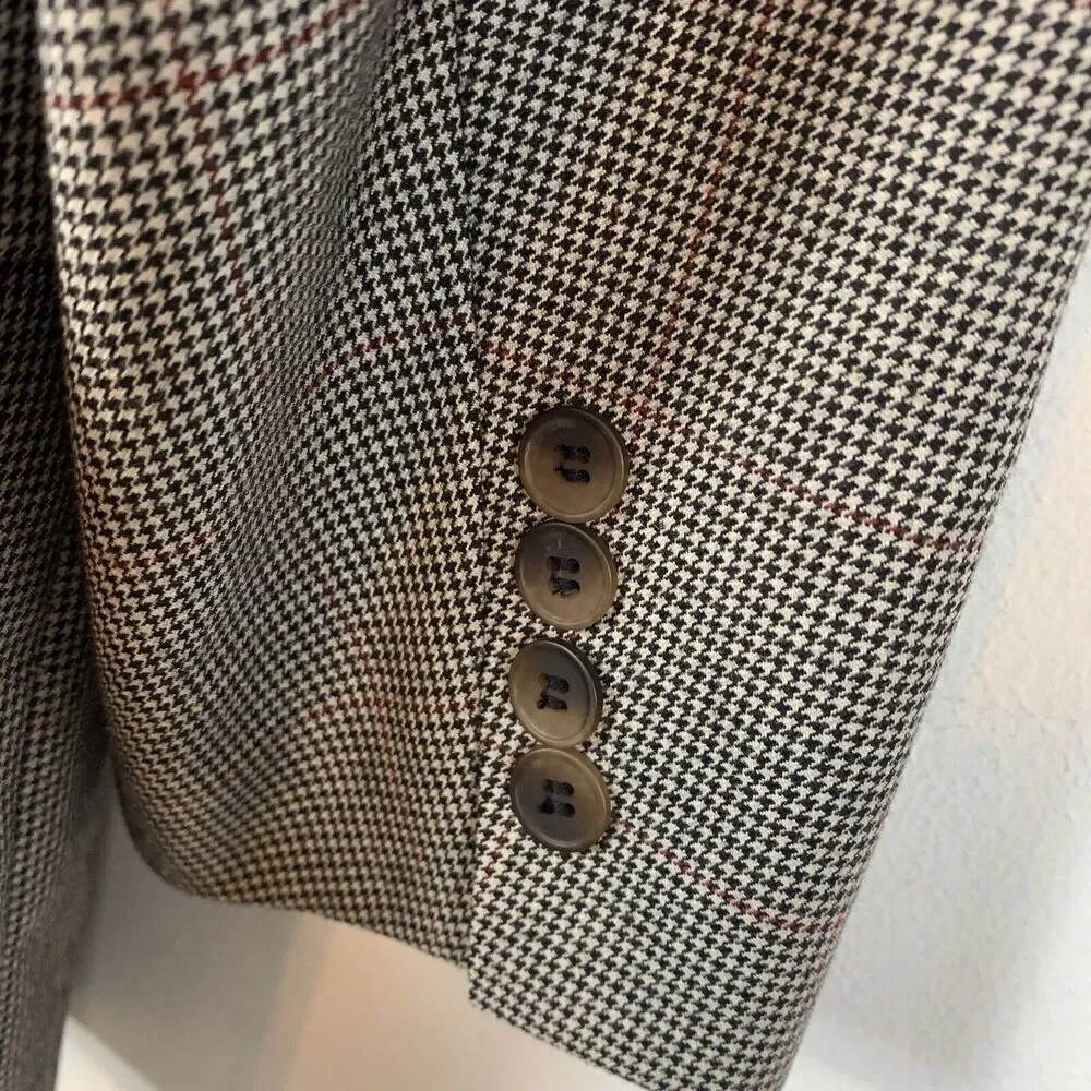 Ralph Lauren Chaps Black White Red Mini Houndstooth Sport Coat Blazer Jacket 42T